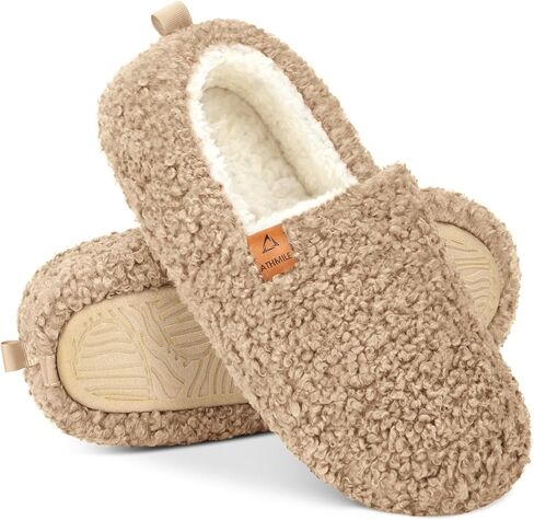 ATHMILE Fuzzy Slippers for Women House Slippers Memory Foam Curly Loafer with Polar Fleece Lining Indoor Outdoor Grey in Kuwait