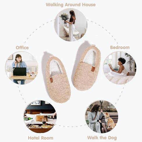 ATHMILE Fuzzy Slippers for Women House Slippers Memory Foam Curly Loafer with Polar Fleece Lining Indoor Outdoor Grey in Kuwait