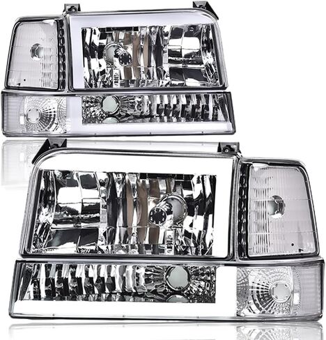 PIT66 LED BAR ANDERMBLY مجموعة متوافقة مع 1992-1996 FORD F150/F250/F350 BRONCO 1992 1993 1994 1995 1996 مصابيح الأمامية مع مصابيح الإشارة المصدفة CORNER CLEAR in Kuwait