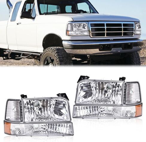 PIT66 LED BAR ANDERMBLY مجموعة متوافقة مع 1992-1996 FORD F150/F250/F350 BRONCO 1992 1993 1994 1995 1996 مصابيح الأمامية مع مصابيح الإشارة المصدفة CORNER CLEAR in Kuwait
