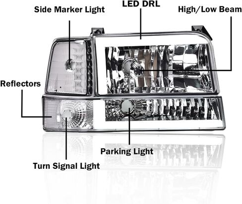PIT66 LED BAR ANDERMBLY مجموعة متوافقة مع 1992-1996 FORD F150/F250/F350 BRONCO 1992 1993 1994 1995 1996 مصابيح الأمامية مع مصابيح الإشارة المصدفة CORNER CLEAR in Kuwait