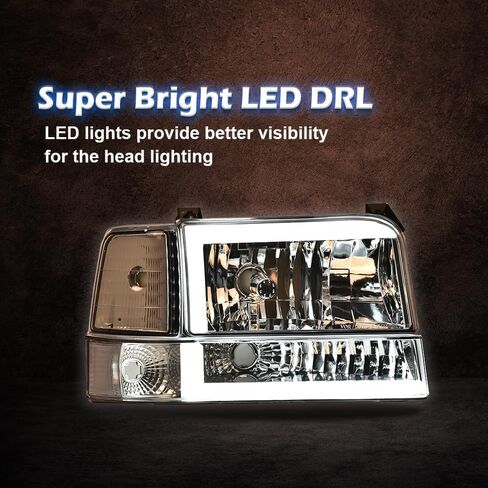 PIT66 LED BAR ANDERMBLY مجموعة متوافقة مع 1992-1996 FORD F150/F250/F350 BRONCO 1992 1993 1994 1995 1996 مصابيح الأمامية مع مصابيح الإشارة المصدفة CORNER CLEAR in Kuwait