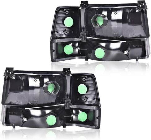 PIT66 LED BAR ANDERMBLY مجموعة متوافقة مع 1992-1996 FORD F150/F250/F350 BRONCO 1992 1993 1994 1995 1996 مصابيح الأمامية مع مصابيح الإشارة المصدفة CORNER CLEAR in Kuwait