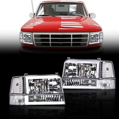 PIT66 LED BAR ANDERMBLY مجموعة متوافقة مع 1992-1996 FORD F150/F250/F350 BRONCO 1992 1993 1994 1995 1996 مصابيح الأمامية مع مصابيح الإشارة المصدفة CORNER CLEAR in Kuwait