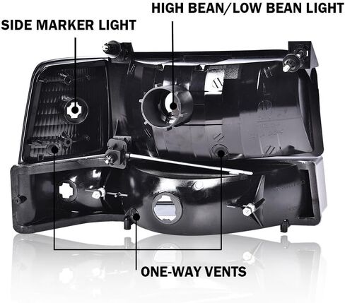 PIT66 LED BAR ANDERMBLY مجموعة متوافقة مع 1992-1996 FORD F150/F250/F350 BRONCO 1992 1993 1994 1995 1996 مصابيح الأمامية مع مصابيح الإشارة المصدفة CORNER CLEAR in Kuwait