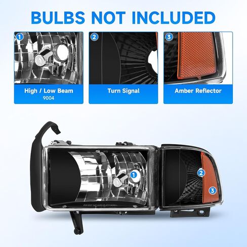 Elh Headlight Assembly Fit for 1994-2001 1994 1995 1996 1997 1998 1999 2000 2001 Dodge Ram 1500 94-01 1994-2001 Dodge Ram 1500/1994-2002 94-02 Dodge Ram Pickup 2500 3500 Headlights Chrome Housing in Kuwait