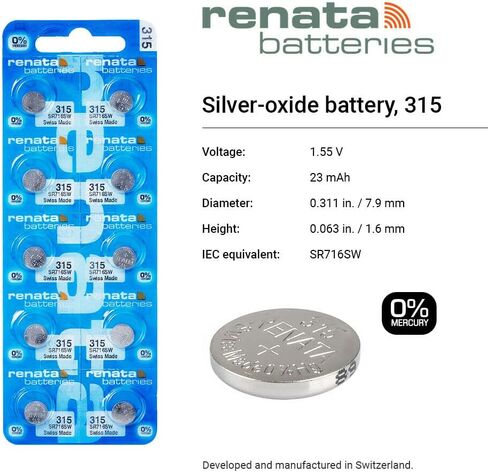 بطاريات Renata 315 SR716SW - 1.55 فولت أكسيد الفضة 315 بطارية ساعة (عدد 2) in Saudi Arabia