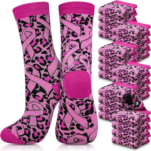 Haysandy 24 Pairs Breast Cancer Awareness Socks Bulk Soft Pink Ribbon Football Socks for Women Softball Volleyball Sport in Saudi Arabia