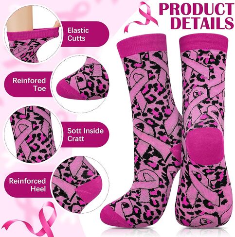 Haysandy 24 Pairs Breast Cancer Awareness Socks Bulk Soft Pink Ribbon Football Socks for Women Softball Volleyball Sport in Saudi Arabia
