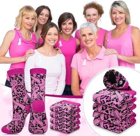Haysandy 24 Pairs Breast Cancer Awareness Socks Bulk Soft Pink Ribbon Football Socks for Women Softball Volleyball Sport in Saudi Arabia