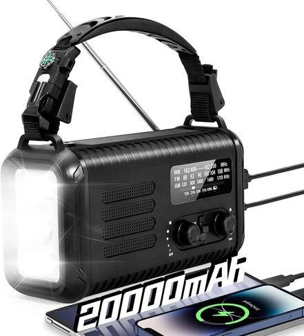 Emergency Crank Radio, 20000mAh / 74000mWh Weather Radio, Solar Hand Crank Radio with NOAA/AM/FM, Battery Powered Radio with Cell Phone Charger, Reading Lamp, Flashlight & SOS for Emergencies/Home in Kuwait