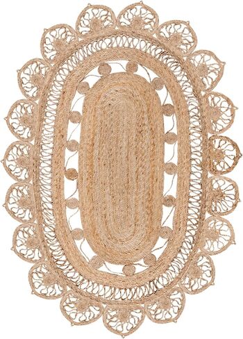 SAFAVIEH Natural Fiber Round Collection 3' x 5' Oval Natural NFB251A Handmade Boho Country Charm Jute Area Rug in Saudi Arabia