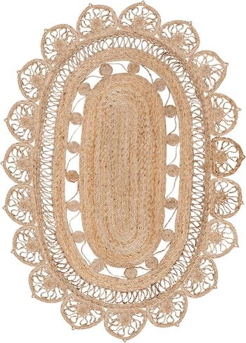 SAFAVIEH Natural Fiber Round Collection 3' x 5' Oval Natural NFB251A Handmade Boho Country Charm Jute Area Rug in Saudi Arabia