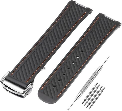 Watch Band Compatible with Omega Seamaster 300 AT150 Aqua Terra 8900 Curved End Steel Buckle, Soft Silicone Rubber Replacement Wrist Strap for Omega Seamaster Series Watch Straps in Saudi Arabia