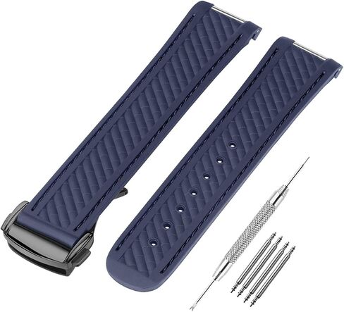 Watch Band Compatible with Omega Seamaster 300 AT150 Aqua Terra 8900 Curved End Steel Buckle, Soft Silicone Rubber Replacement Wrist Strap for Omega Seamaster Series Watch Straps in Saudi Arabia