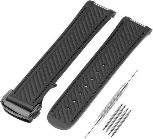 Watch Band Compatible with Omega Seamaster 300 AT150 Aqua Terra 8900 Curved End Steel Buckle, Soft Silicone Rubber Replacement Wrist Strap for Omega Seamaster Series Watch Straps in Kuwait