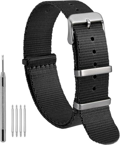 WOCCI 18mm Military Nylon Watch Band, One-piece Nylon Strap for Men and Women, Black Buckle (Black) in Saudi Arabia