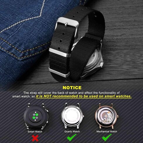 WOCCI 18mm Military Nylon Watch Band, One-piece Nylon Strap for Men and Women, Black Buckle (Black) in Saudi Arabia