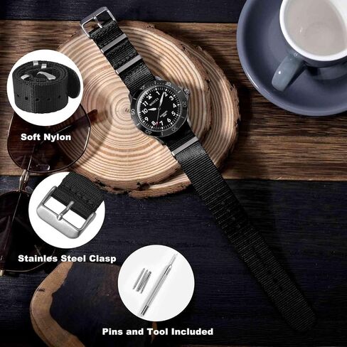 WOCCI 18mm Military Nylon Watch Band, One-piece Nylon Strap for Men and Women, Black Buckle (Black) in Saudi Arabia