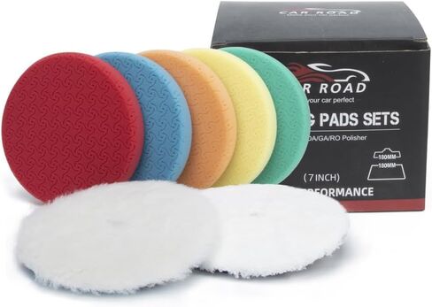 6" Buffing Polishing Pads,7Pcs 6.5 lnch Backing Plate,Compound Buffing Sponge and Woolen Pads,Cutting Polishing Pad Kit for Car Buffer Compounding,Polish and Wax (6 Inch (150mm)) in Saudi Arabia
