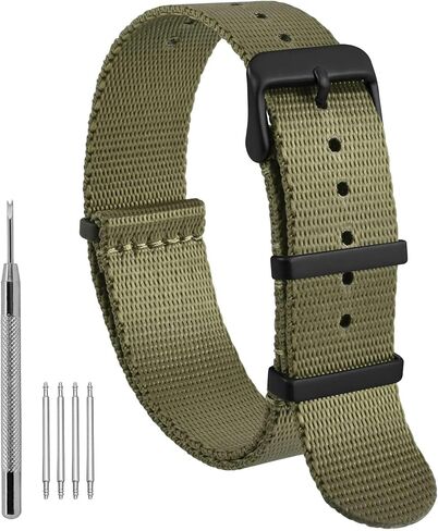 WOCCI 18MM نايلون ووتش فرقة ، حزام نايلون من قطعة واحدة للرجال والنساء ، بوكلي الأسود (أسود) in Saudi Arabia