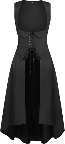 Womens Renaissance Costumes Medieval Peasant Dress Classic Retro Cosplay Lace up High Low Dresses with Pockets in Kuwait