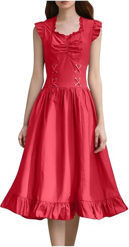 Corset Dress for Women Irregular Ruffles Sleeveless Stylish Gothic Dresses Renaissance Sleeveless Lace up Dress in Saudi Arabia