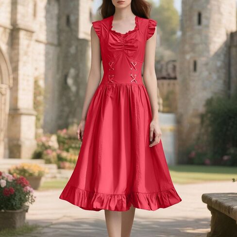 Corset Dress for Women Irregular Ruffles Sleeveless Stylish Gothic Dresses Renaissance Sleeveless Lace up Dress in Saudi Arabia