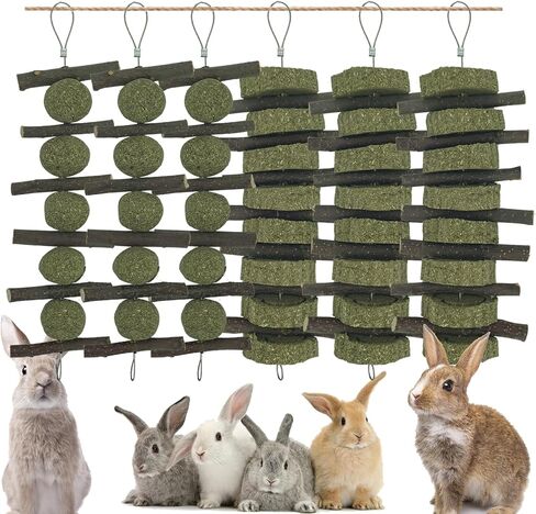 Rabbits Bunny Chew Toys Treats Natural Wood Timothy Hay Grass Cakes Balls Chew Toys Treats for Hamster Chinchilla Guinea Pigs 4pcs in Saudi Arabia