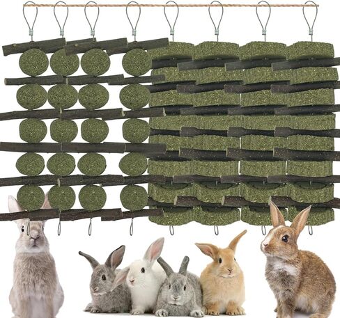 Rabbits Bunny Chew Toys Treats Natural Wood Timothy Hay Grass Cakes Balls Chew Toys Treats for Hamster Chinchilla Guinea Pigs 4pcs in Saudi Arabia