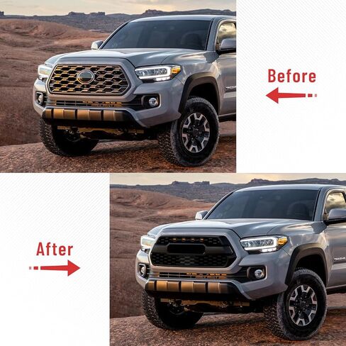 الشبكة الأمامية المتوافقة مع 2016-2023 Tacoma SR/SR5/TRD Off-Road/TRD Models ، Grille Grille ABS Honeycomb Grill مع مصابيح LED ومع غطاء مستشعر TSS ، أسود غير لامع in Kuwait