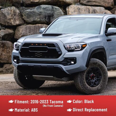 الشبكة الأمامية المتوافقة مع 2016-2023 Tacoma SR/SR5/TRD Off-Road/TRD Models ، Grille Grille ABS Honeycomb Grill مع مصابيح LED ومع غطاء مستشعر TSS ، أسود غير لامع in Kuwait