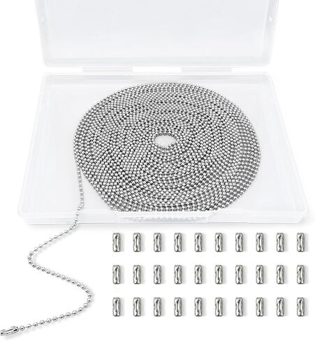 33 Feet Ball Chain Necklace, 2.4mm Ball Bead Chain with 30 Pieces Connectors Clasps,Stainless Steel Ball Chain for Dog Tag, Ceiling Fan Pull Chain Extender, Jewelry Making Kit, DIY Crafts (Silver) in Saudi Arabia
