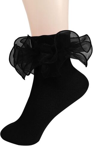 Big Ruffle Ankle Socks Woman Cotton Adult Double Lace Turn Cuff Sock for Women Cute Frilly Dress Socks in Saudi Arabia