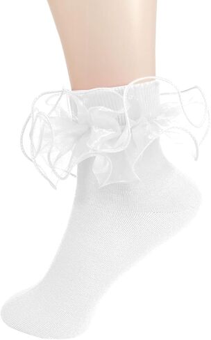 Big Ruffle Ankle Socks Woman Cotton Adult Double Lace Turn Cuff Sock for Women Cute Frilly Dress Socks in Saudi Arabia