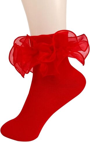 Big Ruffle Ankle Socks Woman Cotton Adult Double Lace Turn Cuff Sock for Women Cute Frilly Dress Socks in Saudi Arabia