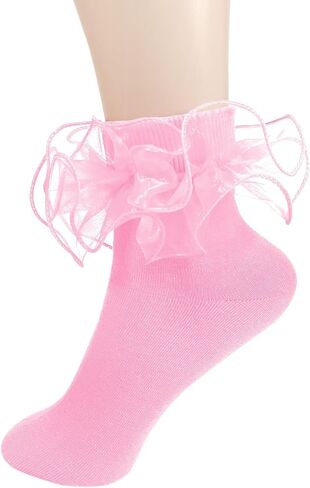 Big Ruffle Ankle Socks Woman Cotton Adult Double Lace Turn Cuff Sock for Women Cute Frilly Dress Socks in Saudi Arabia