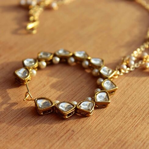 Traditional Indian Kundan Nath with Hair Chain Jewelry for Women |Nose to Ear Chain Bridal Wedding Nath Jewelry with White Pearls in Saudi Arabia