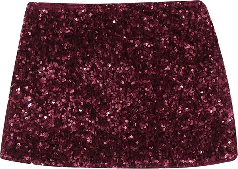 RARITYUS Women's Shiny Sequin Mini Skirt Glitter Low Waist Pencil Skirts Bodycon Short Skirt for Concert Dance Festival in Saudi Arabia