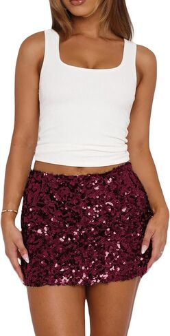 RARITYUS Women's Shiny Sequin Mini Skirt Glitter Low Waist Pencil Skirts Bodycon Short Skirt for Concert Dance Festival in Saudi Arabia