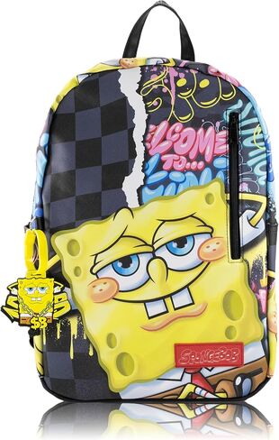حقيبة ظهر SPONGEBOB Squarepants للمراهقين مع علامة الأمتعة المطاط | 2 قطعة سبونجبوب حقيبة ظهر للبنين ، البنات ، للجنسين | حقيبة ظهر مدرسة سبونجبوب وضروايا السفر in Saudi Arabia