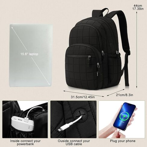 Laptop Backpack for Women College Travel,Quilted Daypack Bookbag for School Teen Girls Mochilas Mujer,Beige in Kuwait