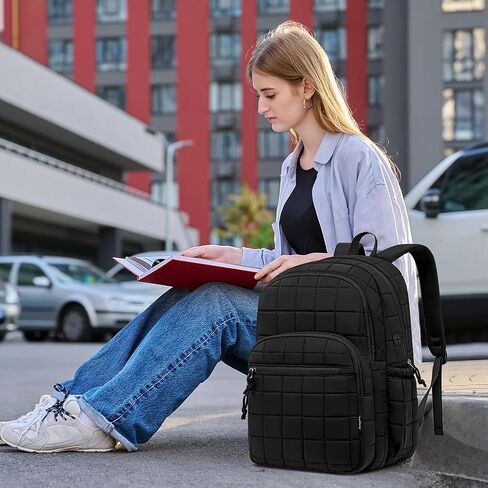 Laptop Backpack for Women College Travel,Quilted Daypack Bookbag for School Teen Girls Mochilas Mujer,Beige in Kuwait