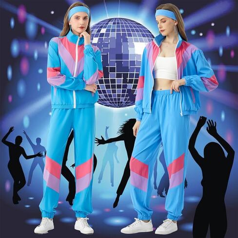 80s Outfit for Women 80s Tracksuit Retro Windbreaker Women 90s Color Block 2 Piece Tracksuit Set in Saudi Arabia