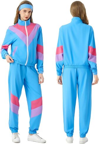 80s Outfit for Women 80s Tracksuit Retro Windbreaker Women 90s Color Block 2 Piece Tracksuit Set in Saudi Arabia