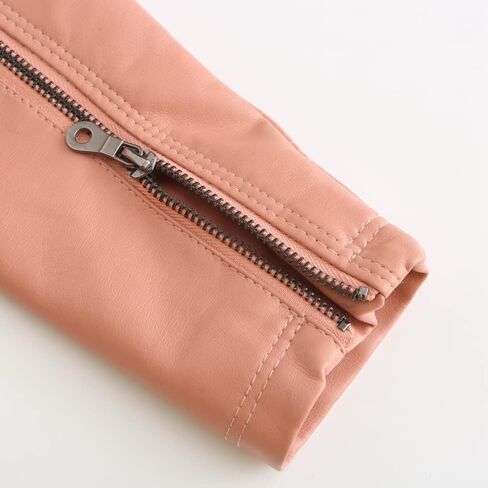 Women's Fashion Faux Leather Jackets Lightweight Solid Color Outwear Zip Up Casual Moto Biker Slim Spring Fall Coat in Saudi Arabia