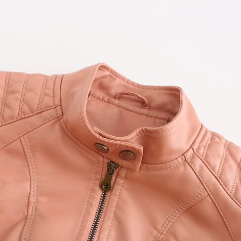 Women's Fashion Faux Leather Jackets Lightweight Solid Color Outwear Zip Up Casual Moto Biker Slim Spring Fall Coat in Saudi Arabia
