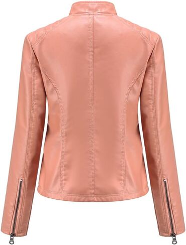 Women's Fashion Faux Leather Jackets Lightweight Solid Color Outwear Zip Up Casual Moto Biker Slim Spring Fall Coat in Saudi Arabia