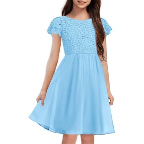 Hosika Summer Flower Girls Vintage Lace Chiffon A-Line شبه الرسمي لباس عيد ميلاد لمدة 6-12 سنة أطفال in Kuwait