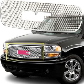 شواء الشبكة الأمامية يناسب 2001-2006 GMC Yukon & 1999-2002 Sierra 1500 & 2001-2006 Sierra Denali Stainless Steel Punch Chrome Grill Cut Grille in Kuwait